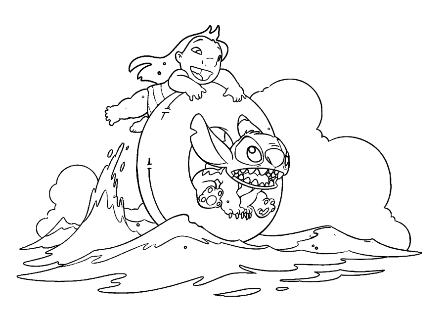 Lilo E Stitch pegando uma onda